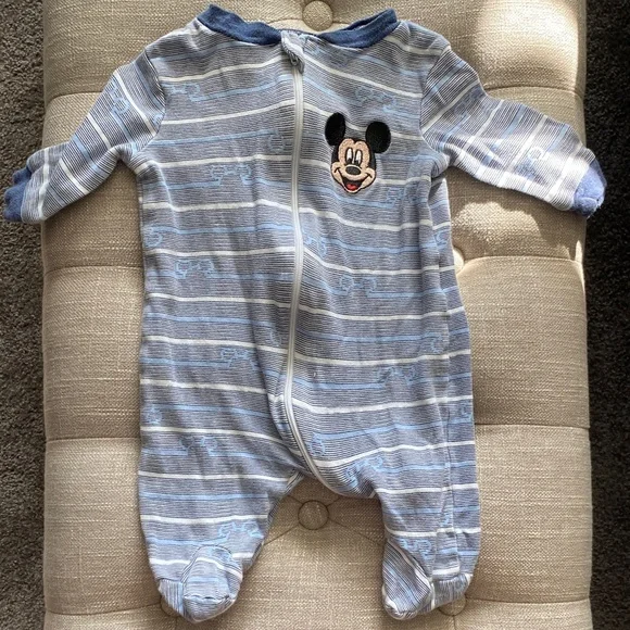 🩵 Disney Mickey Mouse Blue Striped Footie 🩵 - Picture 1 of 5